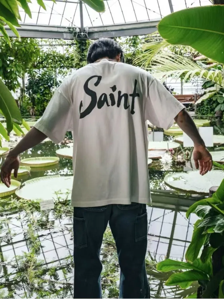 

Saint Mxxxxxx 25SS Футболка Super Dir ort Sve Japanese Tide Youth Faion Хлопковый круглый летний топ с буквенным узором