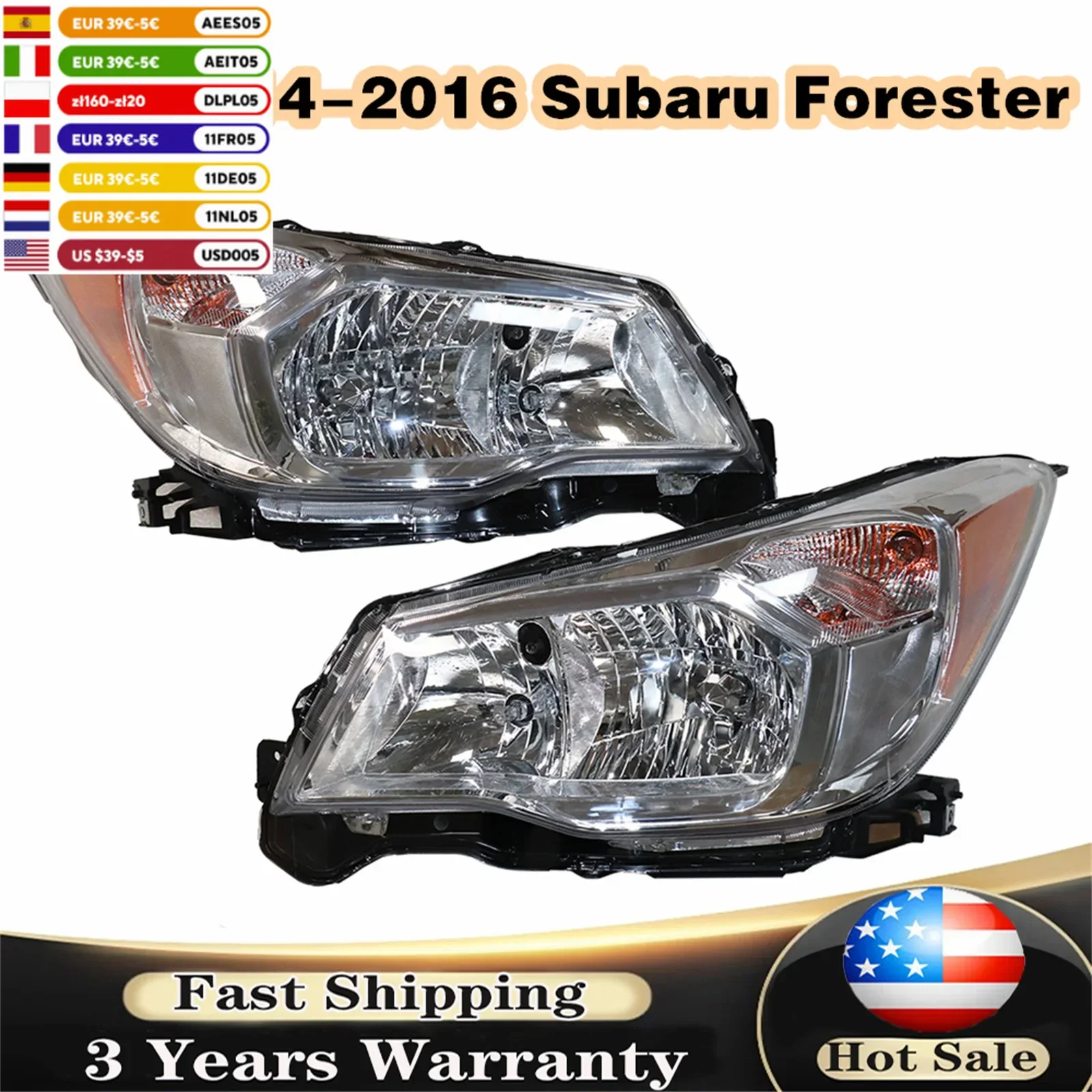 For 2014 2015 2016 Subaru Forester Car Assembly Headlight Driver Left Side/ Passenger Right Side/ Pair LH/ RH/ Pair