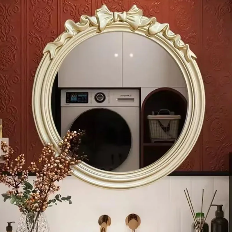 Aesthetic Unbreakable Mirror Bathroom Round Wood Frame Wall Hanging Funky Cosmetics MirrorDressing Espelhos Bedroom Decoration