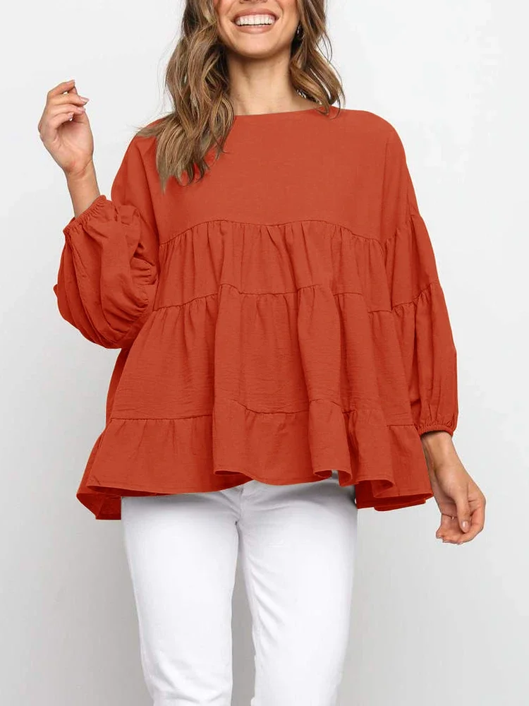 2024 Summer Women\'s Oversize Shirts and Blouses New Puff Sleeve Loose Fit Shirt for Women Solid Color O Neck Tops Blusas Mujer