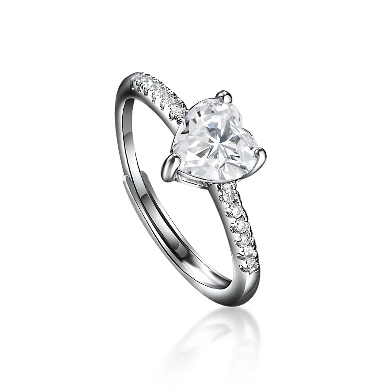 Women's 925 Sterling Silver Heart Ring with Zircon
