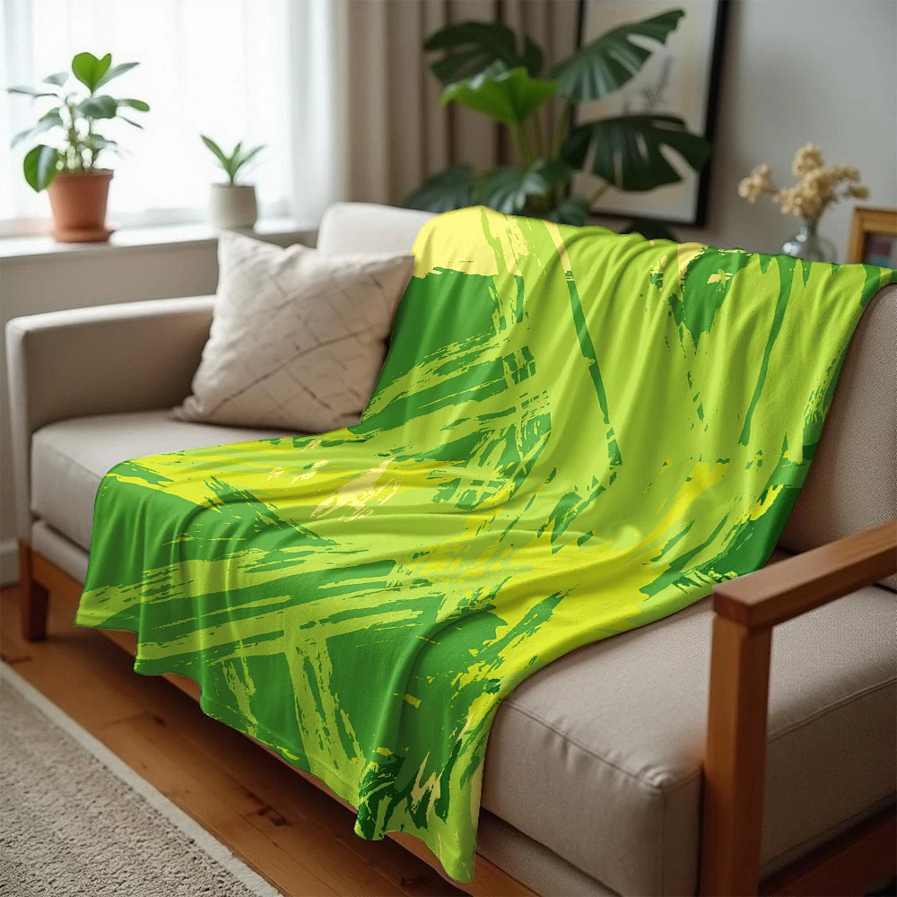 Green Brush Stroke Cartoon Anime Print Flannel Blanket Soft Warm Throw for Kids Bedroom Sofa Bed Christmas Office Car