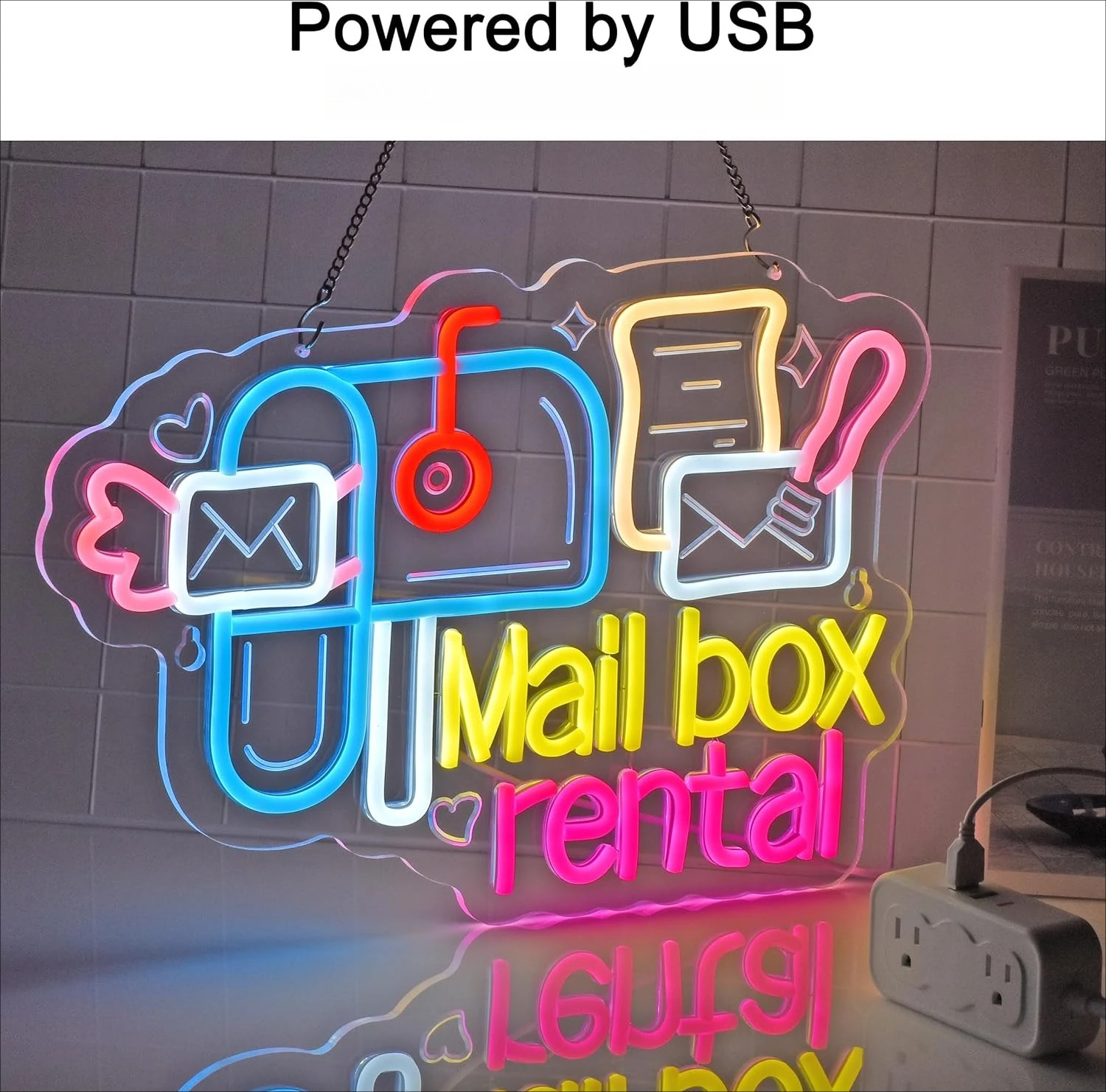 Mail Box Rental Neon Sign LED Neon Lights for Portal Service Shipping Stationery Stores Pack Store Home Decor USB Power Dimmable