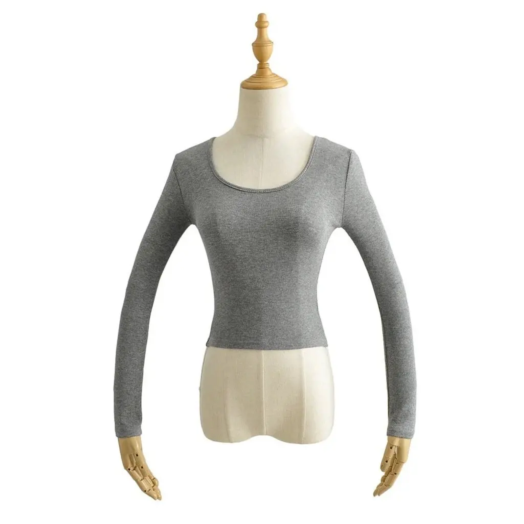 

Women's Elegant Long Sleeve T-Shirt High Waist Low Crewneck Base Shirt Inner Thread Fashion Autumn New Short Navel