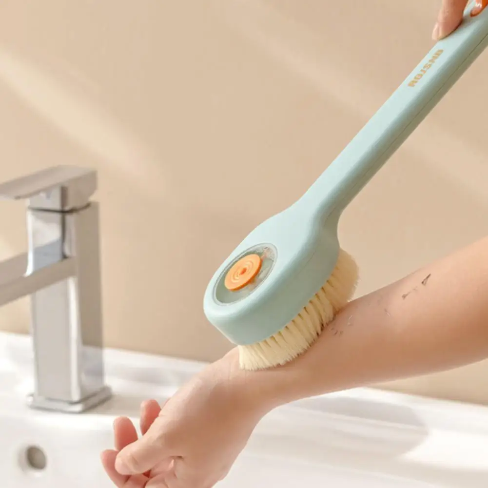 Soft Hair Long Handle Bath Brush, Pushing Pulling Out Liquid Bathing Scrubbing Brush, Body Scrubbing Tool For Bathing Use