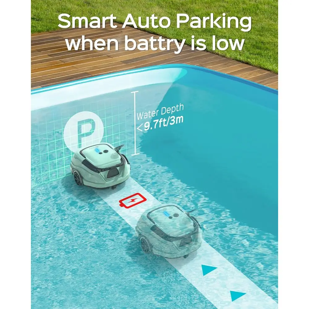 地上プール用コードレスロボットプール掃除機、自動駐車機能付き、120分稼働時間＆2.5時間急速充電、デュアルフィルター＆パワー