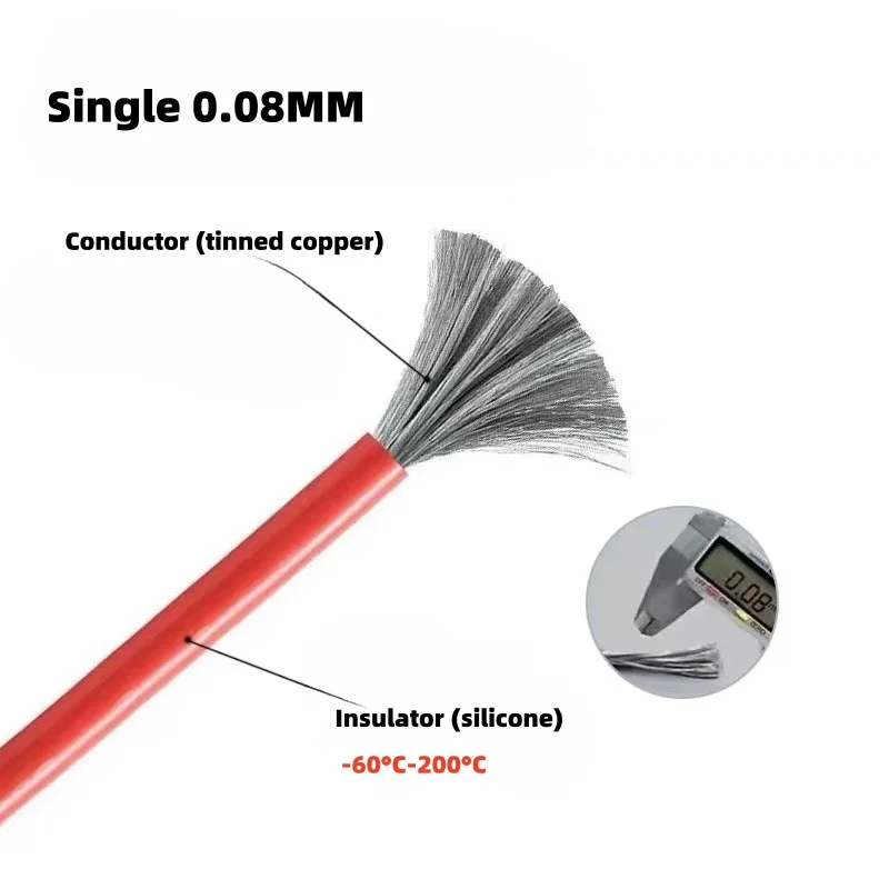 Câble en silicone flexible résistant à la chaleur pour batterie de voiture, ligne automobile, fil électrique, 26, 24, 22, 20, 18, 16, 14, 12, 10, 8, 6, 4, 2AWG, 1 m, 5 m, 10m