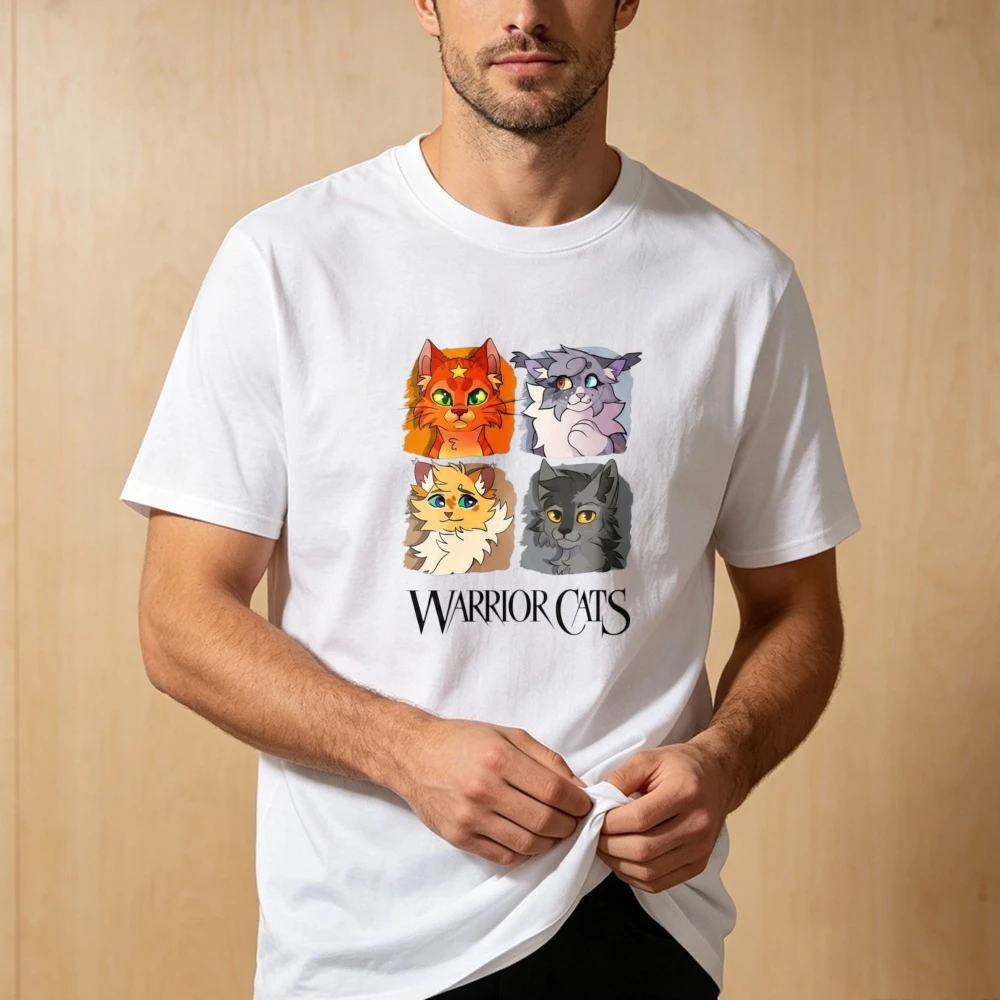 Warrior Cats Four Cats T-Shirt Cat Mom Gifts Women Cotton Tshirt Book Fan Graphic Unisex Tee Fashion Cat Lover Summer Tee Tops