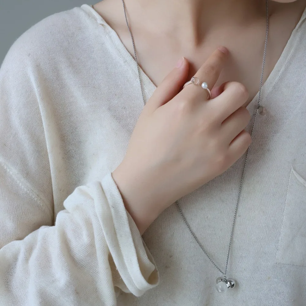 Ins Style Minimalist Round Bead Pendant Jewelry Set Dainty Stud Earrings Sweater Chain Necklaces for Women Daily Wear