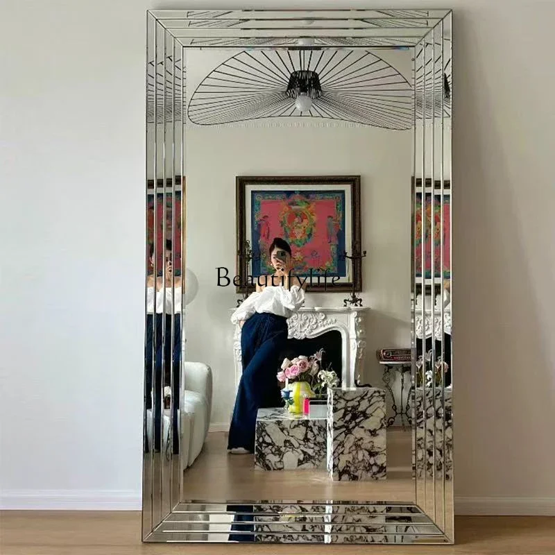 

ins wall hanging European large mirror Internet celebrity cloakroom light luxury American full body mirror hanging on the wall