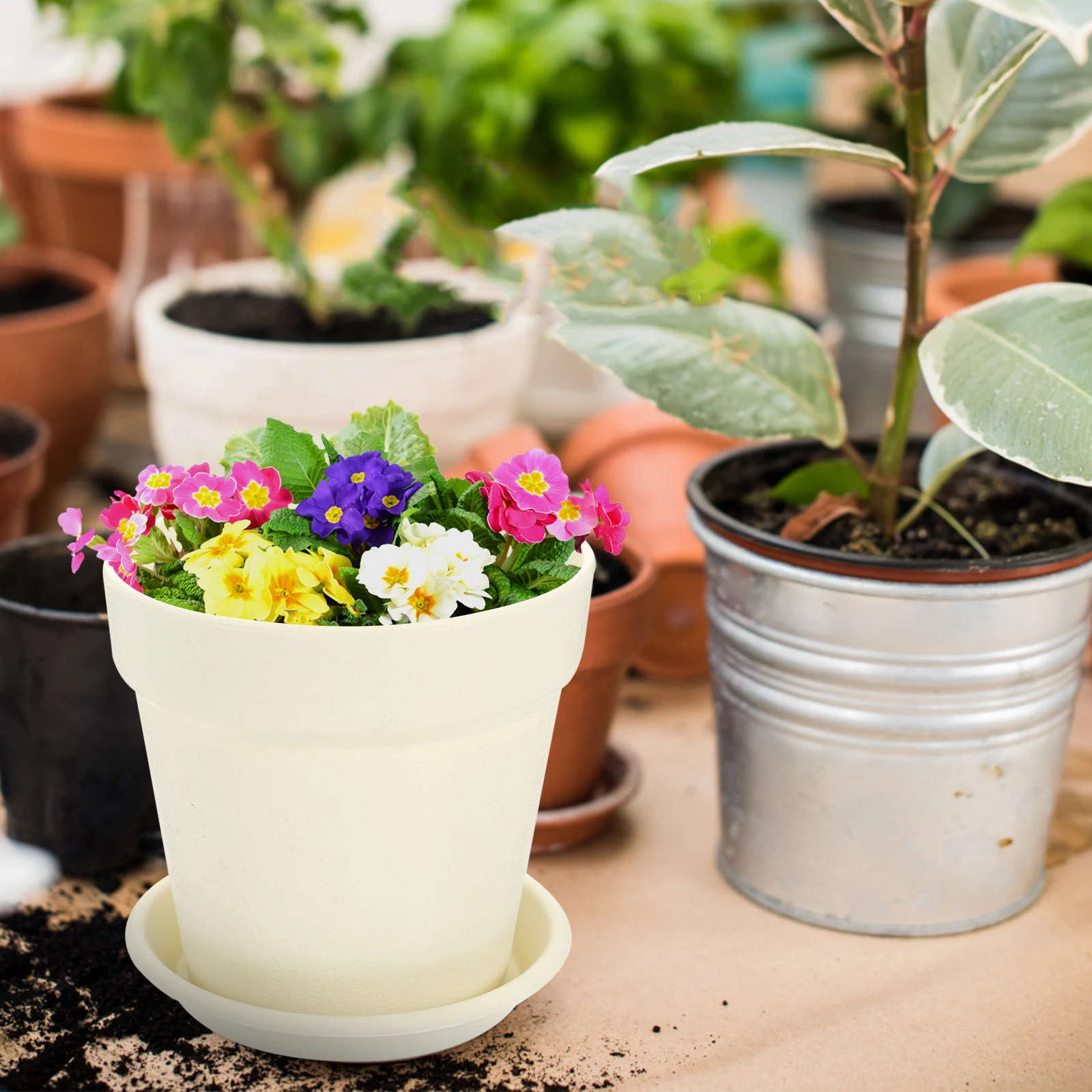 

10 Sets Plastic Flower Pots Planters for Succulents Cactus Imitation Pottery Nursery Containers Outdoor Indoor Gardening Decor