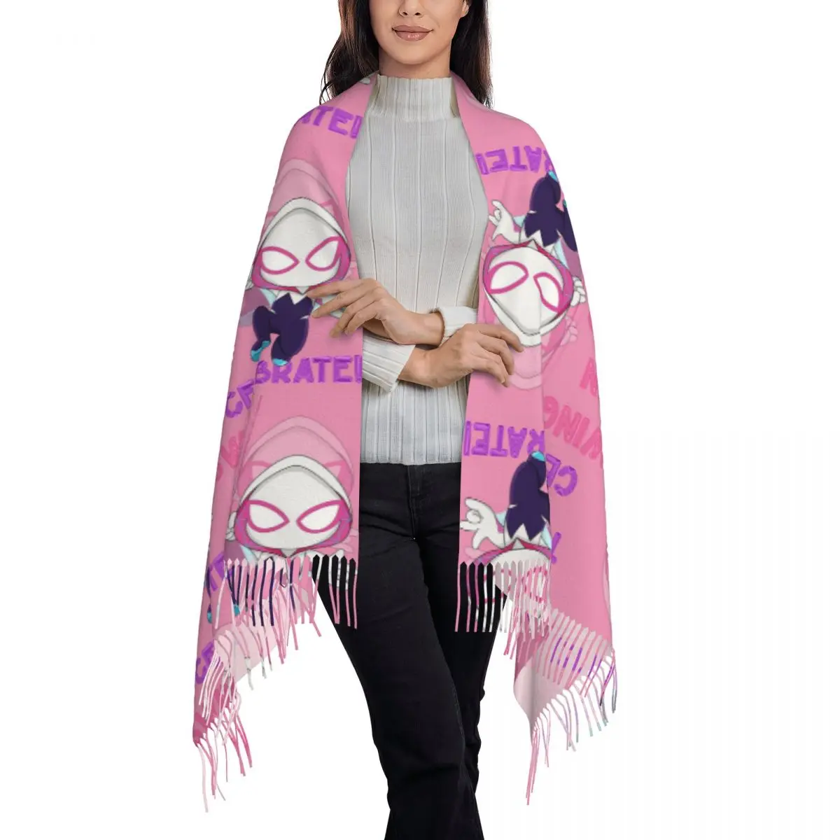 Swing On Over To Celebrate, Birthday Invite Spider Ghost Scarf Tassel Scarves Women Warm Shawls and Wraps Fall Winter Shawl Wrap