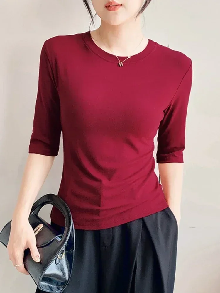 2025 الأساسية قمة صلب قصيرة الأكمام Crewneck نحيل تي شيرت الصيف عادية المحملة للنساء y2k خمر Harajuku الشارع الشهير