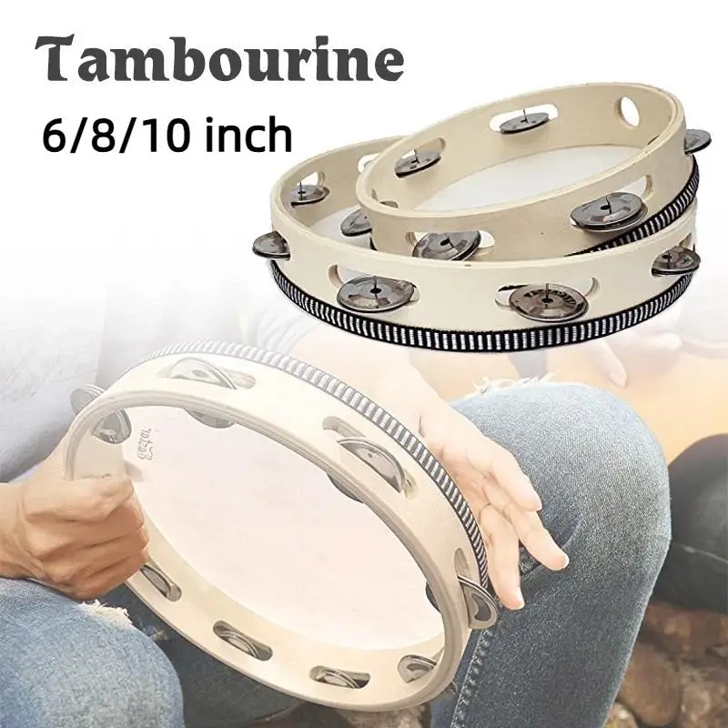 Handheld Tambourine for Children 6/8/10 Inch Plastic Percussion Drum Bell Portable Musical Toy for Home Party Performance