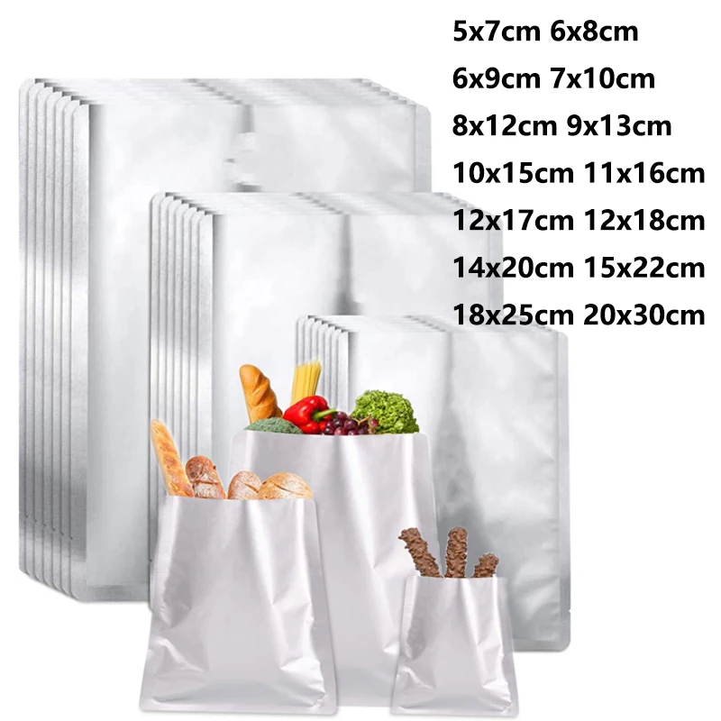 Sellador al vacío de plata de 5-50 piezas, bolsas de papel de aluminio Mylar, bolsas de almacenamiento, herramientas de cocina para el hogar