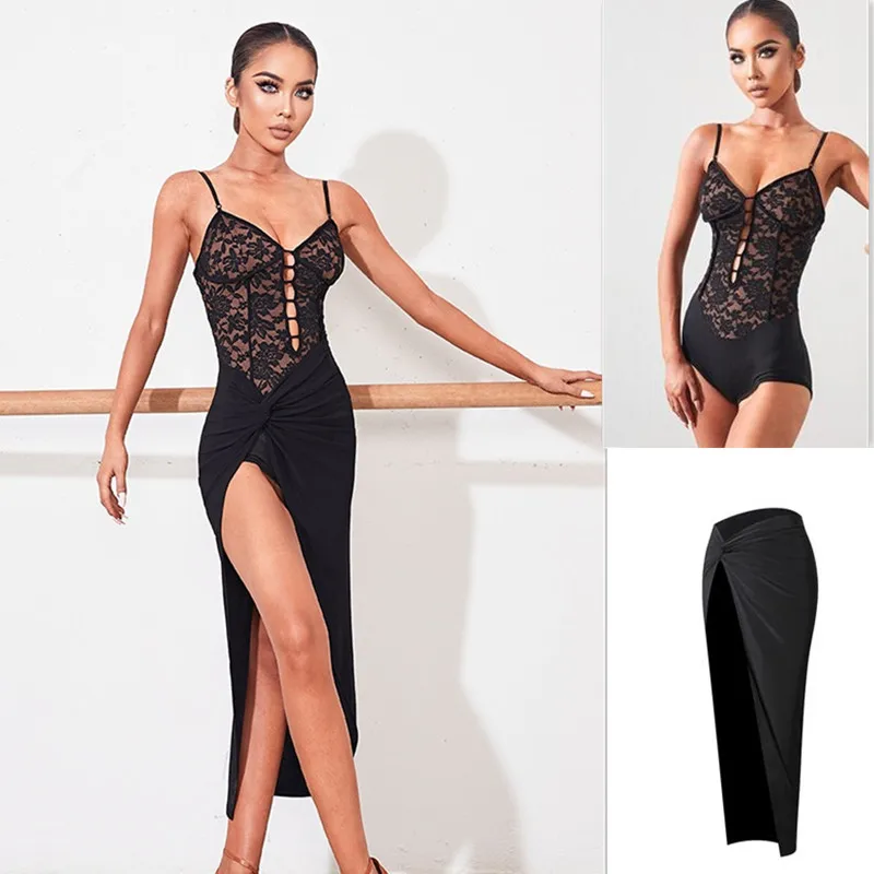 

long black Latin Dance Dress hollow out latin dress Tango Dress Rumba ChaCha high vent split Latin Dresses 2225