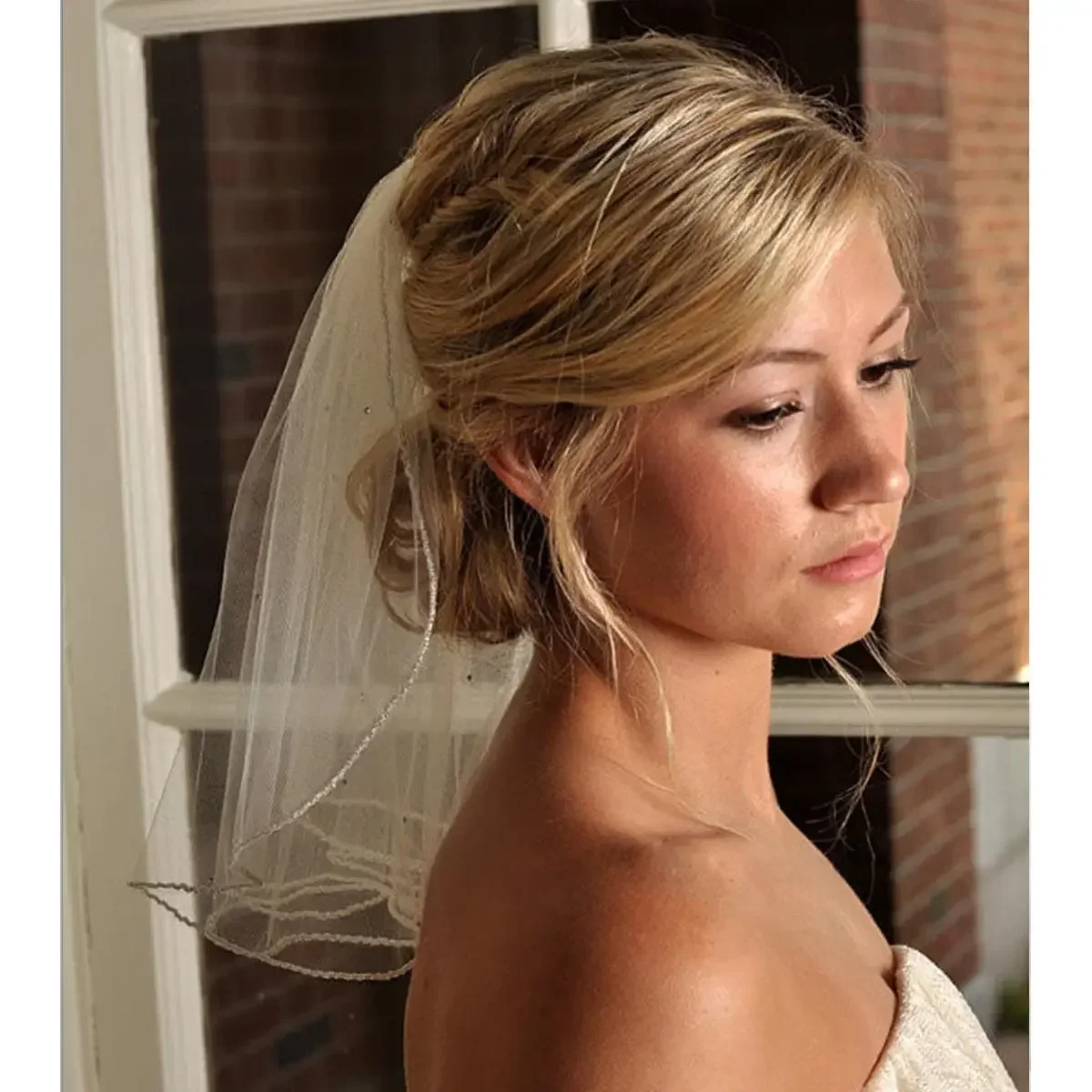 Wedding Veil Comb Bridal Short Crystal Bachelorette Party Bride Shoulder for Women and Girls