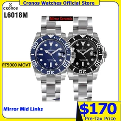 Cronos Sub Diver Men Watch Stainless Steel PT5000 Bracelet Ceramic Bezel 200 meters Water Resistant L6018