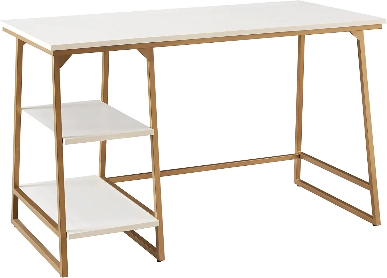 70003-Wtgd Reversible Stepped Tier Shelf Desk, White Herringbone/Satin Gold