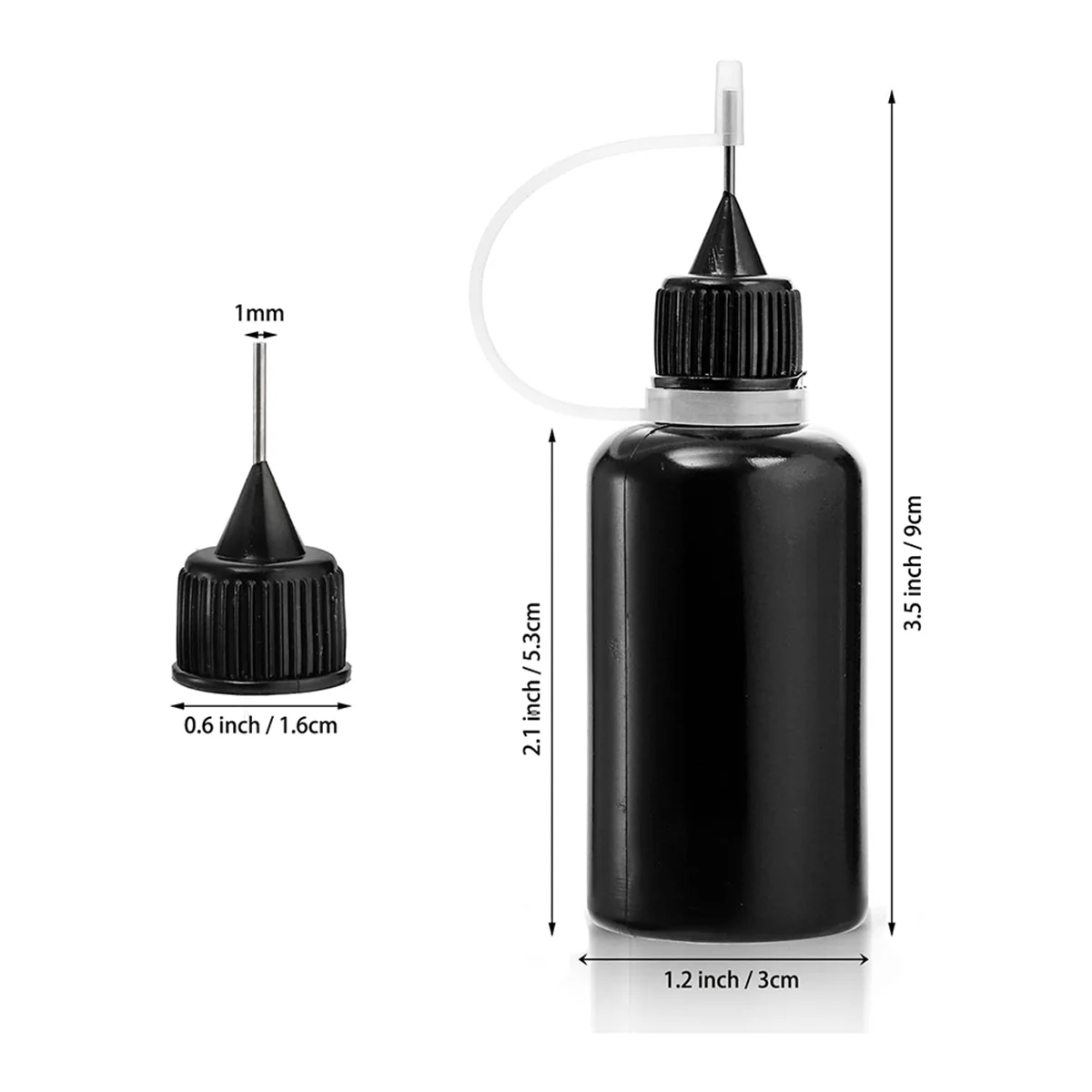 50 Pack Black Precision Tip Applicator Bottles with 2 Funnels, 1 Oz / 30ml Needle Tip Glue Bottles, Small Squeeze Bottle