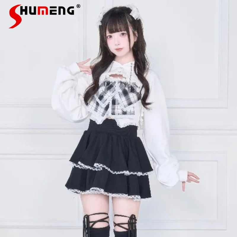 Lolita Sweet Y2k Bowknot Vest Dress And Short Sweatshirt 2-Piece Set SC Mine Series Japanese Subculture Mass-Produced Liz Suit