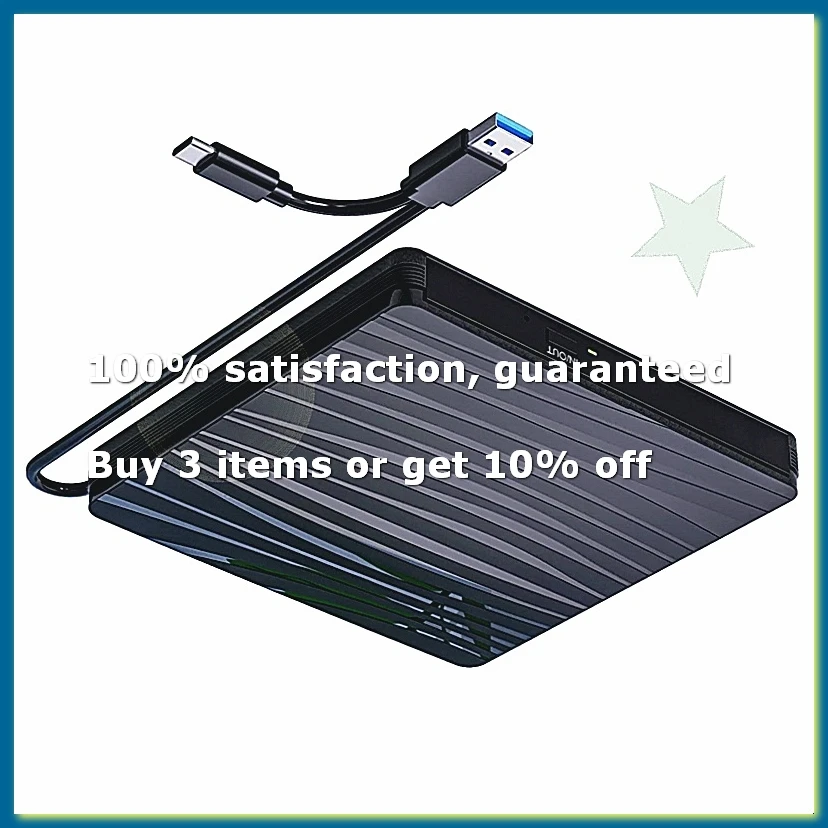 ●External CD/DVD Drive for Laptop, USB 3.0 & Type-C Portable CD DVD +/-RW Burner Optical Drive Reader Writer DVD Player