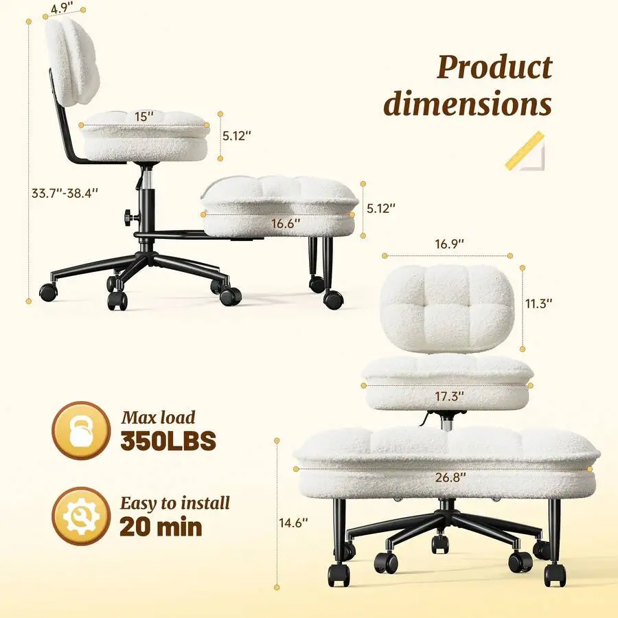 Ergonomic Cross Legged Office Chair ADHD Criss Cross Chair With Wheels 360° Swivel Adjustable Height Meditation Kneeling Desk Ch
