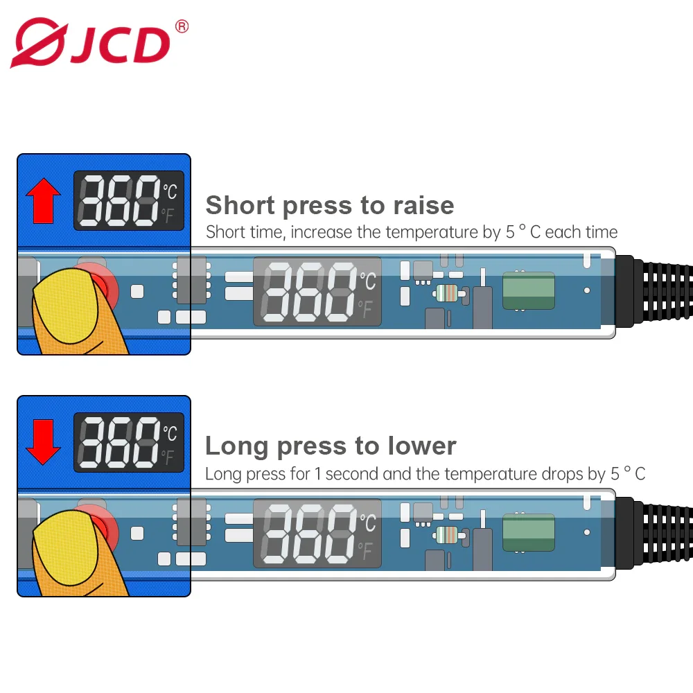 Imagem -06 - Jcd-ferro de Solda Elétrico com Cabo pc Transparente Led Temperatura Ajustável Display Digital Lcd Ferramentas de Reparo de Solda 100w 220v