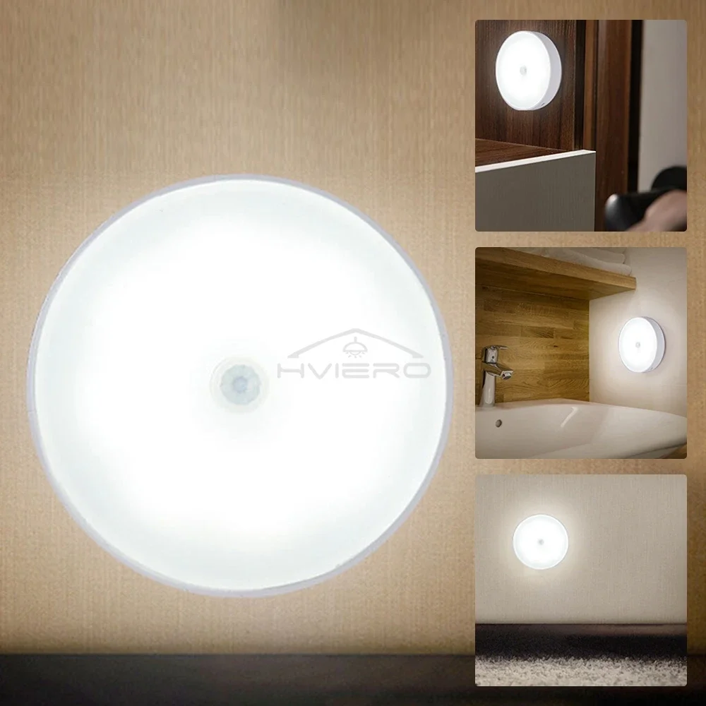 Wireless Motion Sensor Night Light Bedroom 8LED Detector Wall Decoration Round Lamp Staircase Closet Room Bedside Wardrobe Bulbs image 2