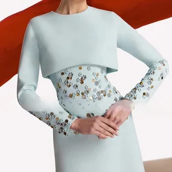 Elegant Formal Party Dresses Luxury Graduation Prom Dress Long Sleeves Beaded O Neck A Line Prom Gowns for Ladies Light Green