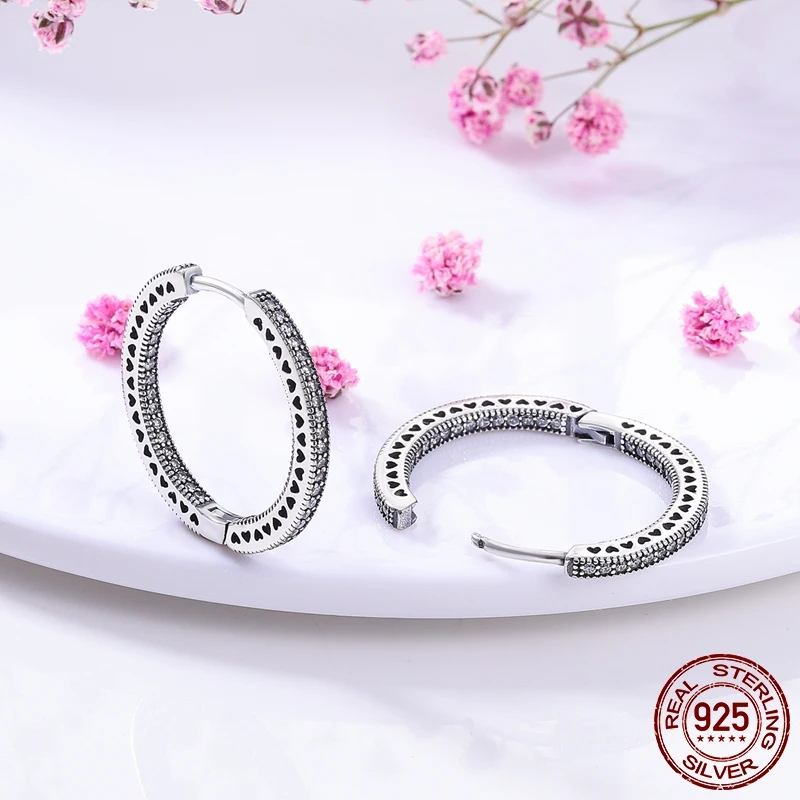 Charm Double Hoop Earrings For Women 100% 925 Silver Sparkling Pave CZ Stud Earrings Engagement Anniversary Jewelry Gifts