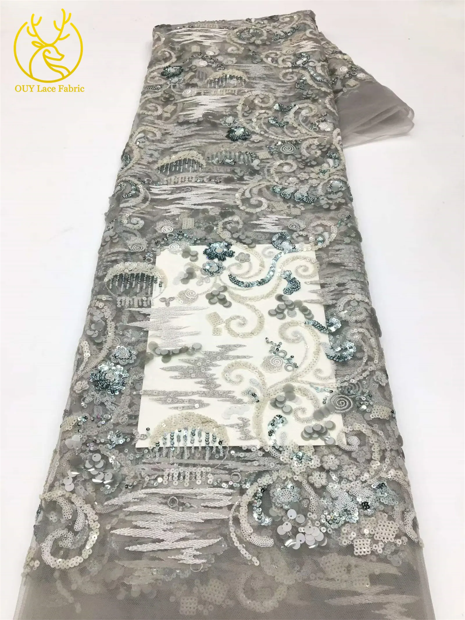 Nigerianischer Pailletten-Spitzenstoff 2026 Hochwertiger Afrikanischer Pailletten-Tüll für Damen-Abendkleider und Ballkleider zum Nähen – Detail 21