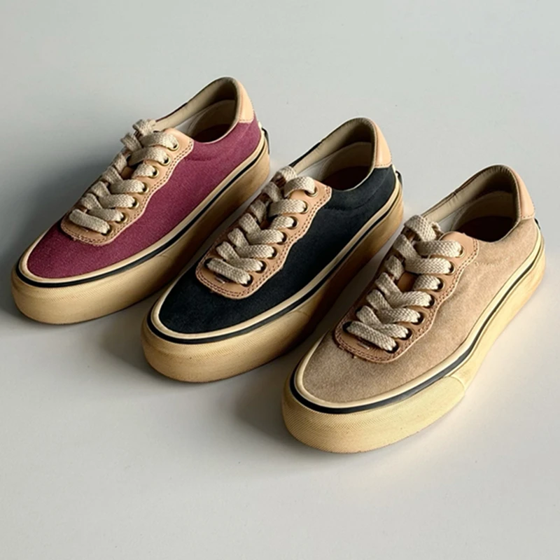 

Dave&Di Sneakers Shoes Women British Retro Canvas Shoes Leather Comfortable Breathable College Sneakers Casual Shoes Women