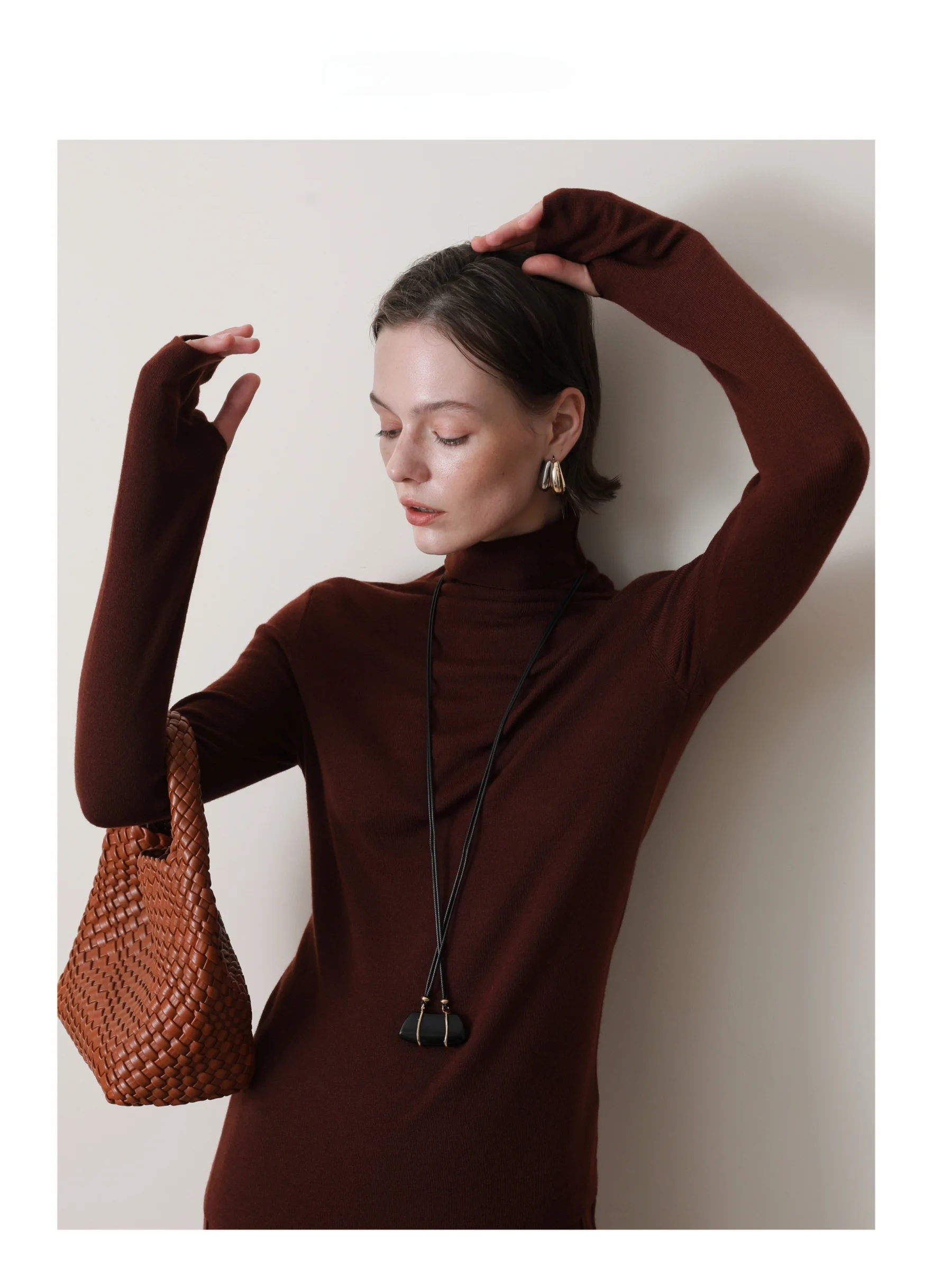 

3HLADY матовый вязаный жилет из австралийской шерсти с высоким воротником, повседневный, для многослойных образов, средней длины, из шерсти...