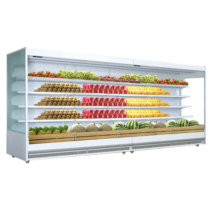 Supermarket Vertical Soft Drinks Showcase Chiller Front Open Refrigerator Air Curtain Display Steel Display Case Painted Cooler