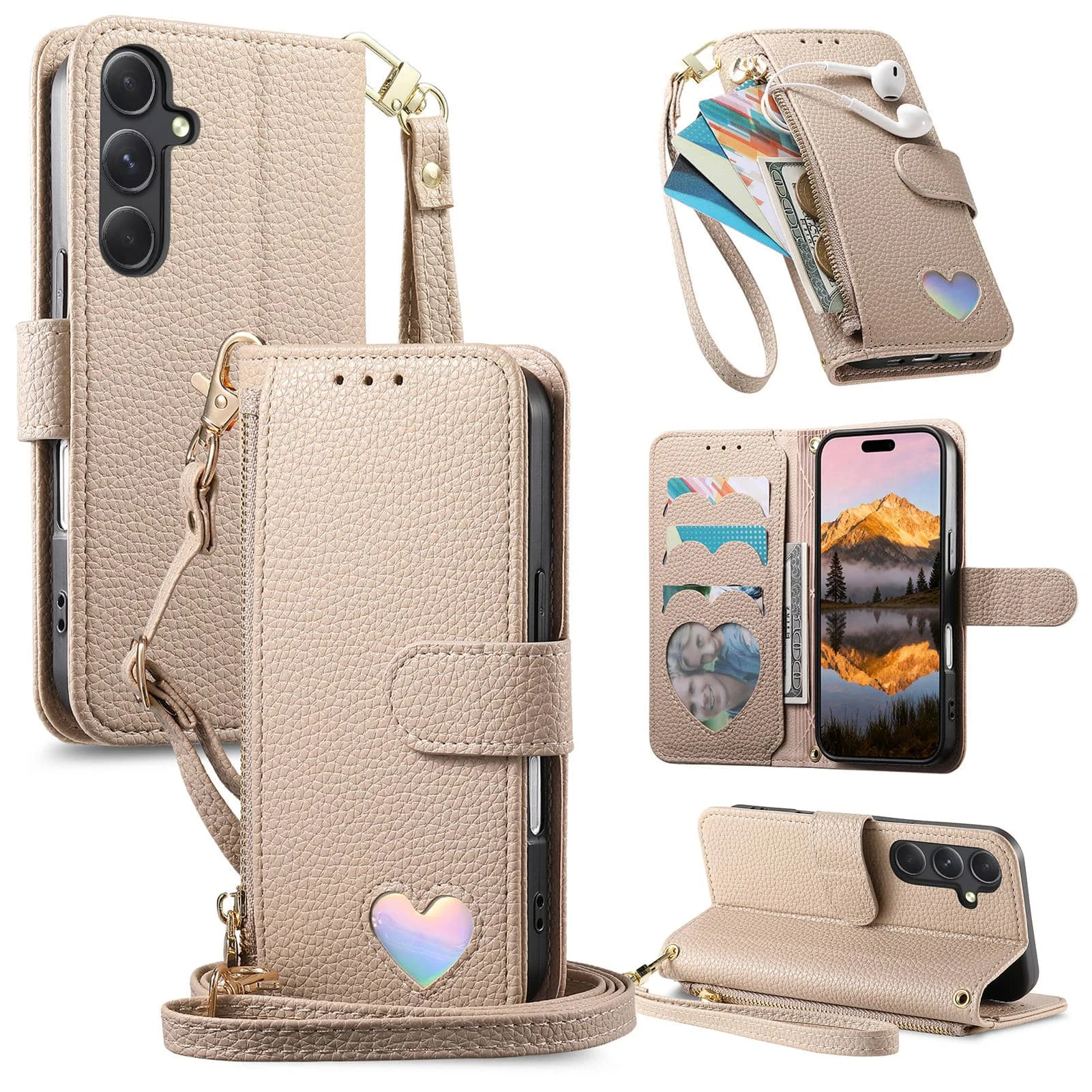 

For Samsung Galaxy A37 A36 A35 A32 A26 A25 A17 A16 A15 A14 A13 Wallet Case - Zipper Purse with 3 Card Slots, Stand & Wrist Strap
