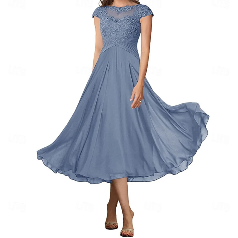

Customized Elegant Long Mother of the Bride Dresses Chiffon Boat-Neck Chiffon Tea-Length A-Line Wedding Guest Groom Dress 2025