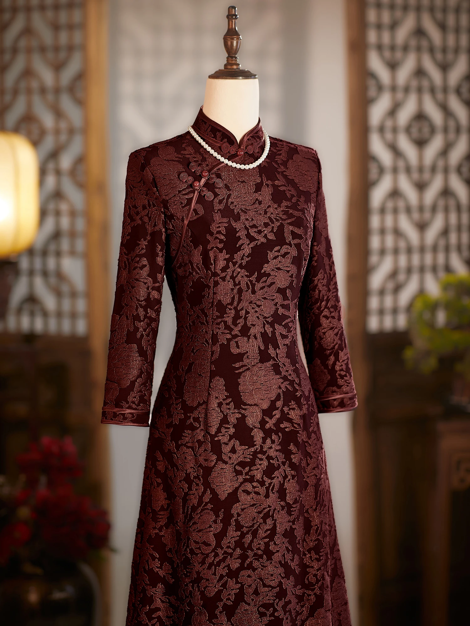 

Retro Red Flag Robe Wedding Dr Long Sve Lace A-Line Autumn Winter New Arrival Wedding Gown for Mom Wedding Celebration