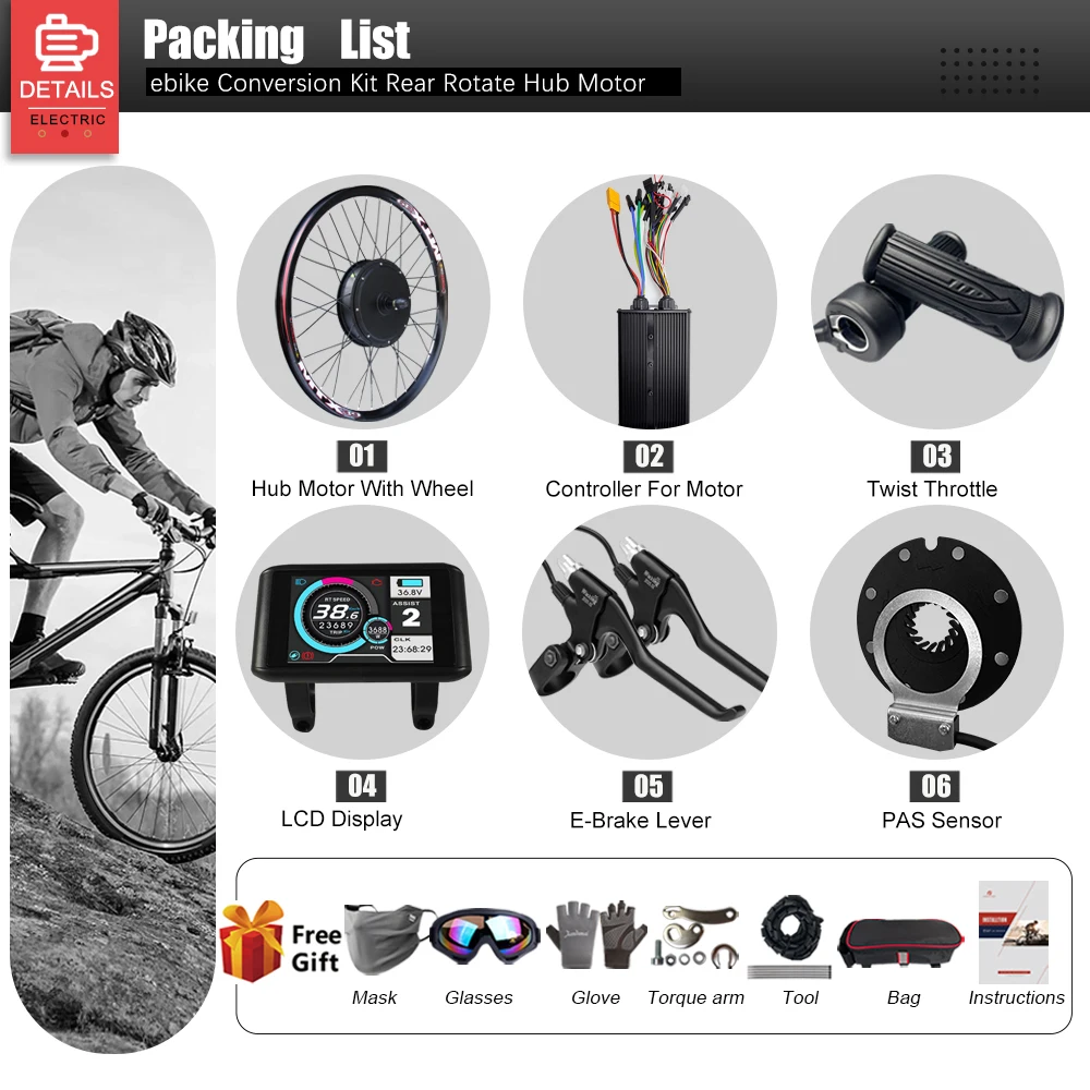 60 فولت 3000 واط دراجة كهربائية تحويل عدة 26-29 بوصة 700C العجلات الخلفية فرش محور المحرك مع شاشة UKC1 لمجموعة تحويل Ebike