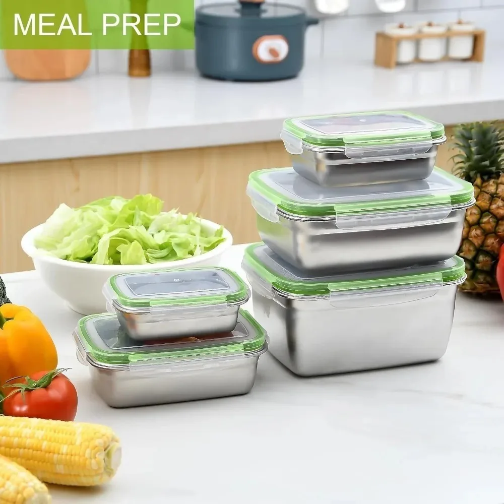 1/3 Piece Food Storage Container Set Food Grade 304 Stainless Steel Lunch Box Leak proof Silicone Lid Dishwasher Safe Bento Box