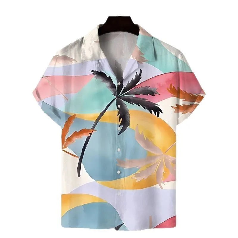 

Summer Short Sleeved Shirt Casual Button Up Collar Top Loose Digital Printed Shirt Trendy Cardigan T-shirt Travel