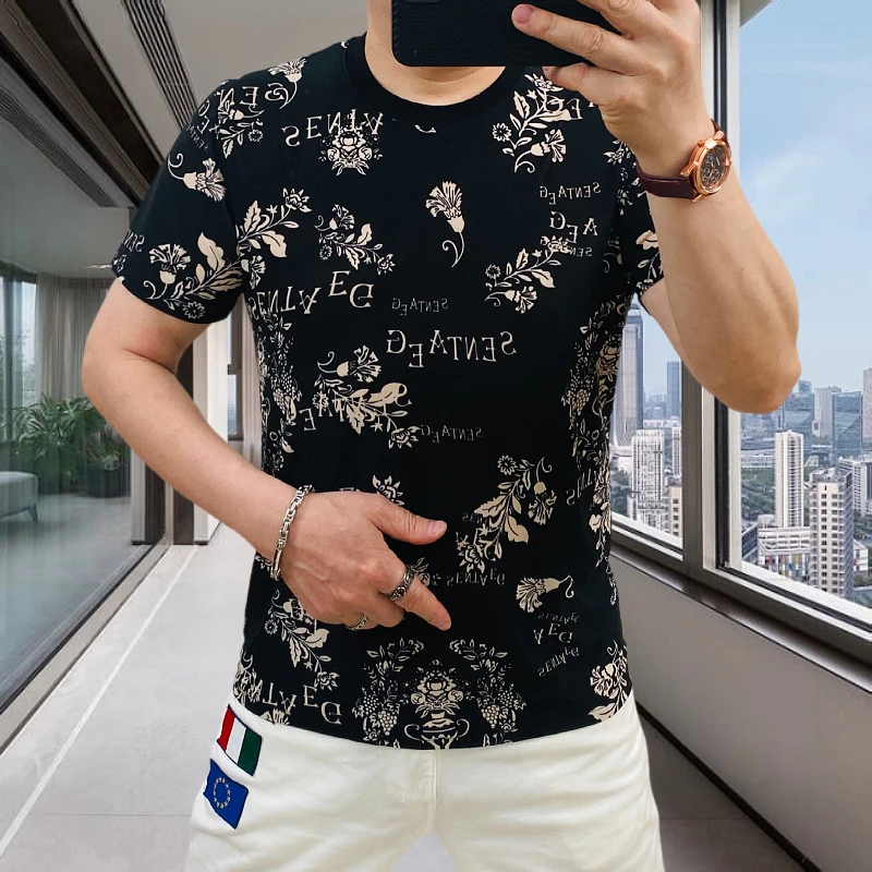 Trendy Digital Print T Shirt For Men Short Sleeve Polyester Blend Summer Quality Cool Feeling European Style Camisetas De Hombre