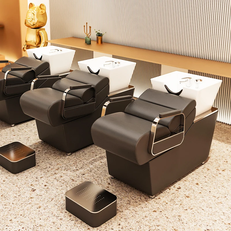 Deep ceramic basin high-end simple hair salon half lying flush bed