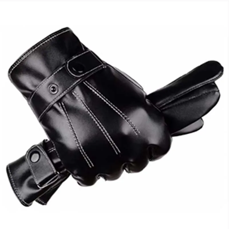 

1/3 Pair High Quality Full Finger Black Riding Gloves Men PU Leather Glove Winter Warm Touch Screen Gloves