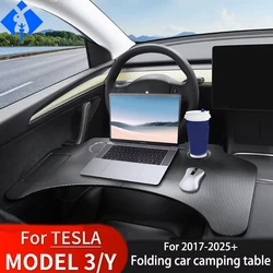 For Tray Table For Tesla Model 3/Y2017-2025Folding Car Steering Wheel Board Laptop Foldable Desk Mount Eating Drinks Tray Holder