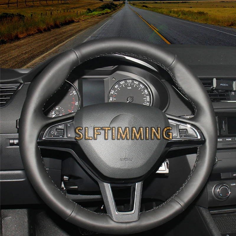

Custom Genuine Nappa Leather Car Steering Wheel Cover for Skoda Octavia Fabia 2016 2017 Rapid Spaceback 2016 Superb (3-Spoke)