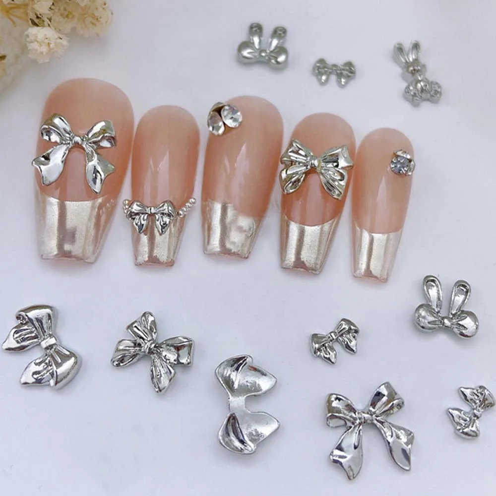 

20pcs Silver Ribbon Bows Nail Charms 3D Metal Glossy Gold/Silver Bow Ribbon Rabbit Nail Decoration DIY Luxury Nail Accessories