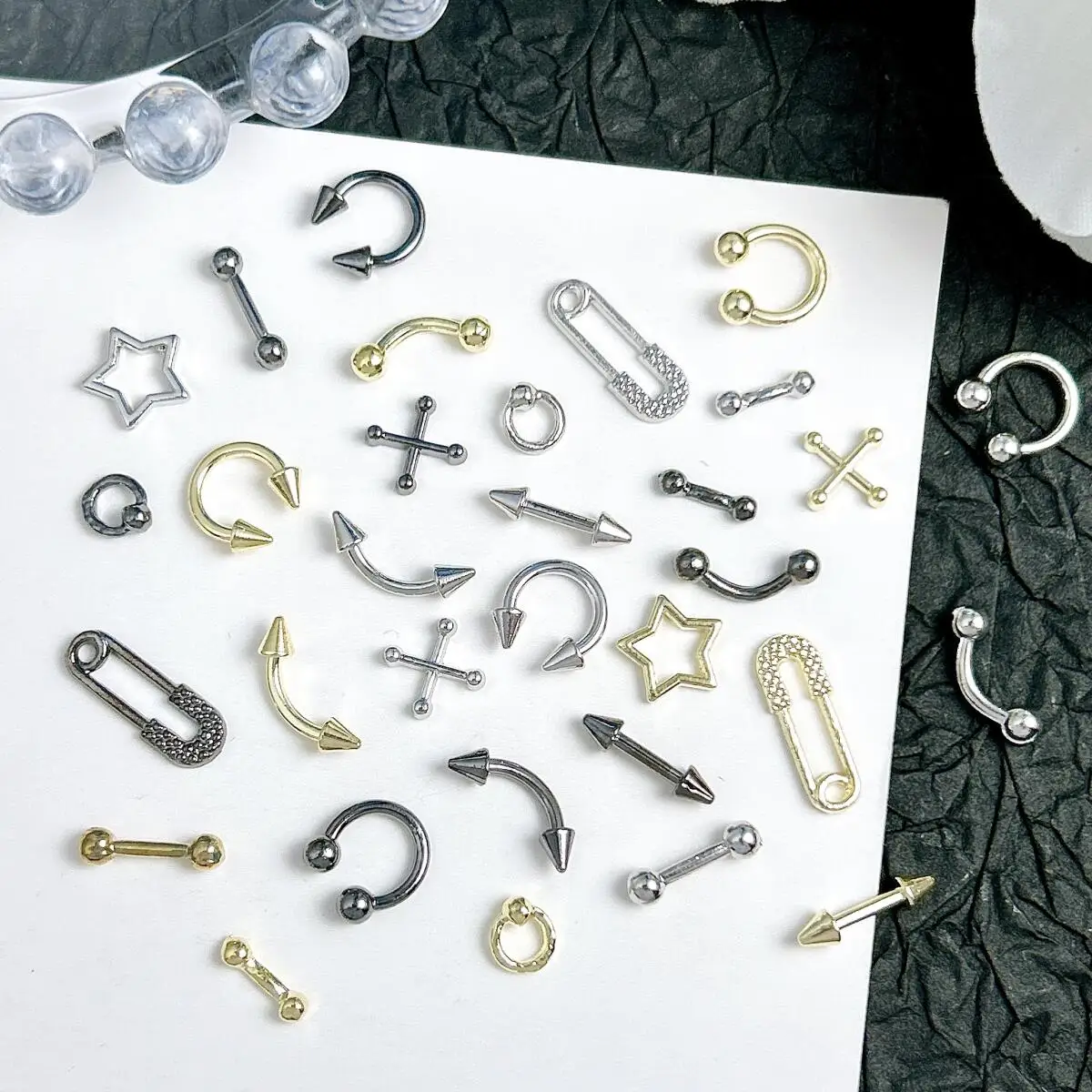 30PCS Multiple Style Creative Pin Alloy Nail Charms 3D Solid Color Glossy Pentagram Cross Rivet Nail Art Decorations DIY Nails view 4