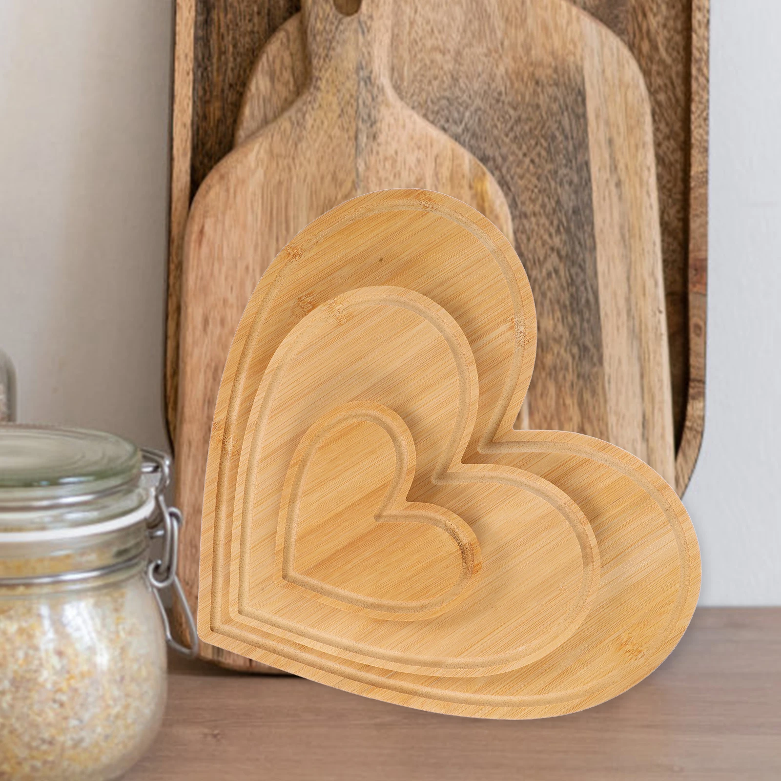 

3pcs Heart Shaped Bamboo Cutting Board Kitchen Cheese Serving Platter Tray Dessert Dinner Small ChoppingCake Decorative