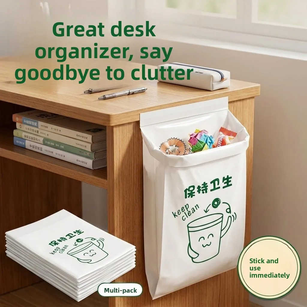 Creative Cute Sticky Desk Trash Bag Disposable White Self-Adhesive Cleaning Bag for Elementary School Students Car Use